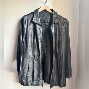 Kenneth Cole Reaction Black Leather Jacket Zip Front Moto Y2K Classic Vintage L